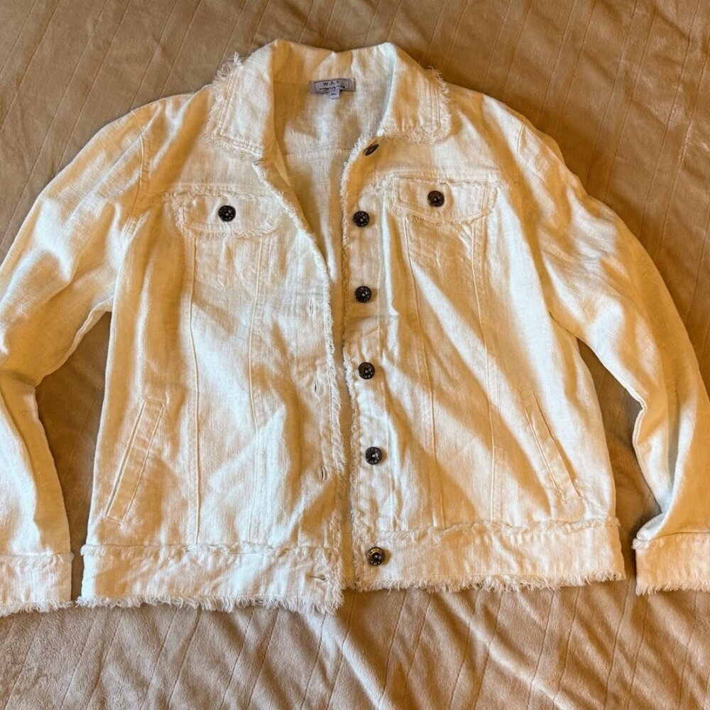 W.A.Y Wonderful & Young Brand XL Lined Fringe Denim Style‎ Womens Jacket Neutral